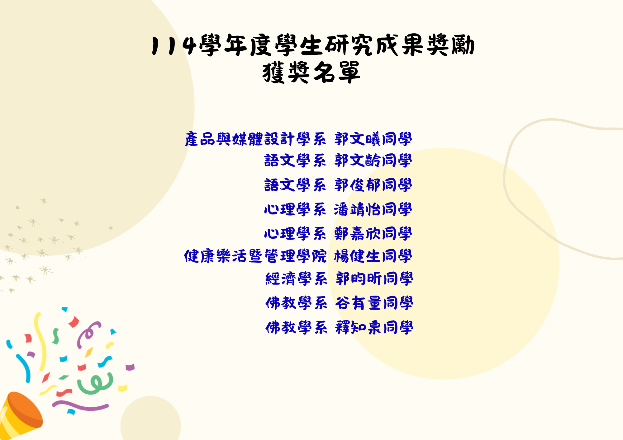 114學年度學生研究成果獎勵 